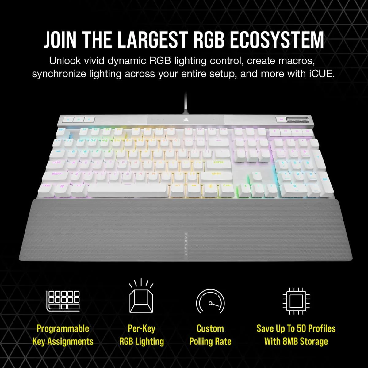 CORSAIR K70 RGB PRO Optical-Mechanical Gaming Keyboard with PBT Double Shot Pro Keycaps (White) - Image 8