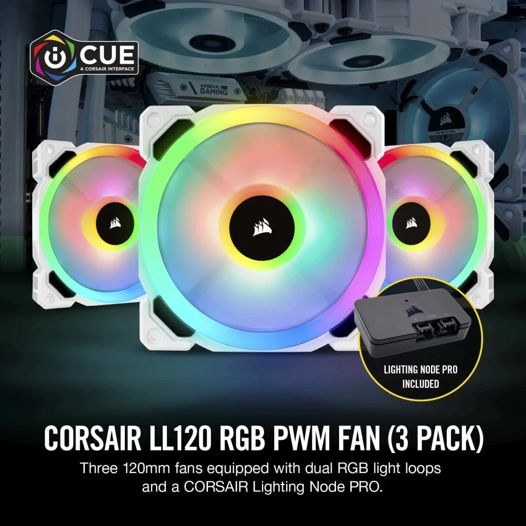 Corsair LL120 RGB 120MM Dual Light Loop LED PWM Fan With Lighting Node Pro (White) (Triple Pack) - Image 7