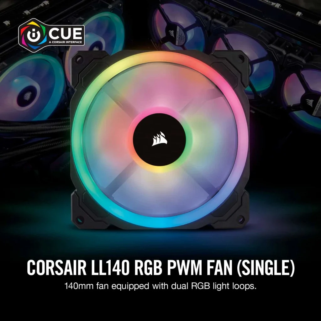 Corsair LL140 RGB 140MM Dual Light Loop LED PWM Fan (Black) (Single Pack) - Image 2
