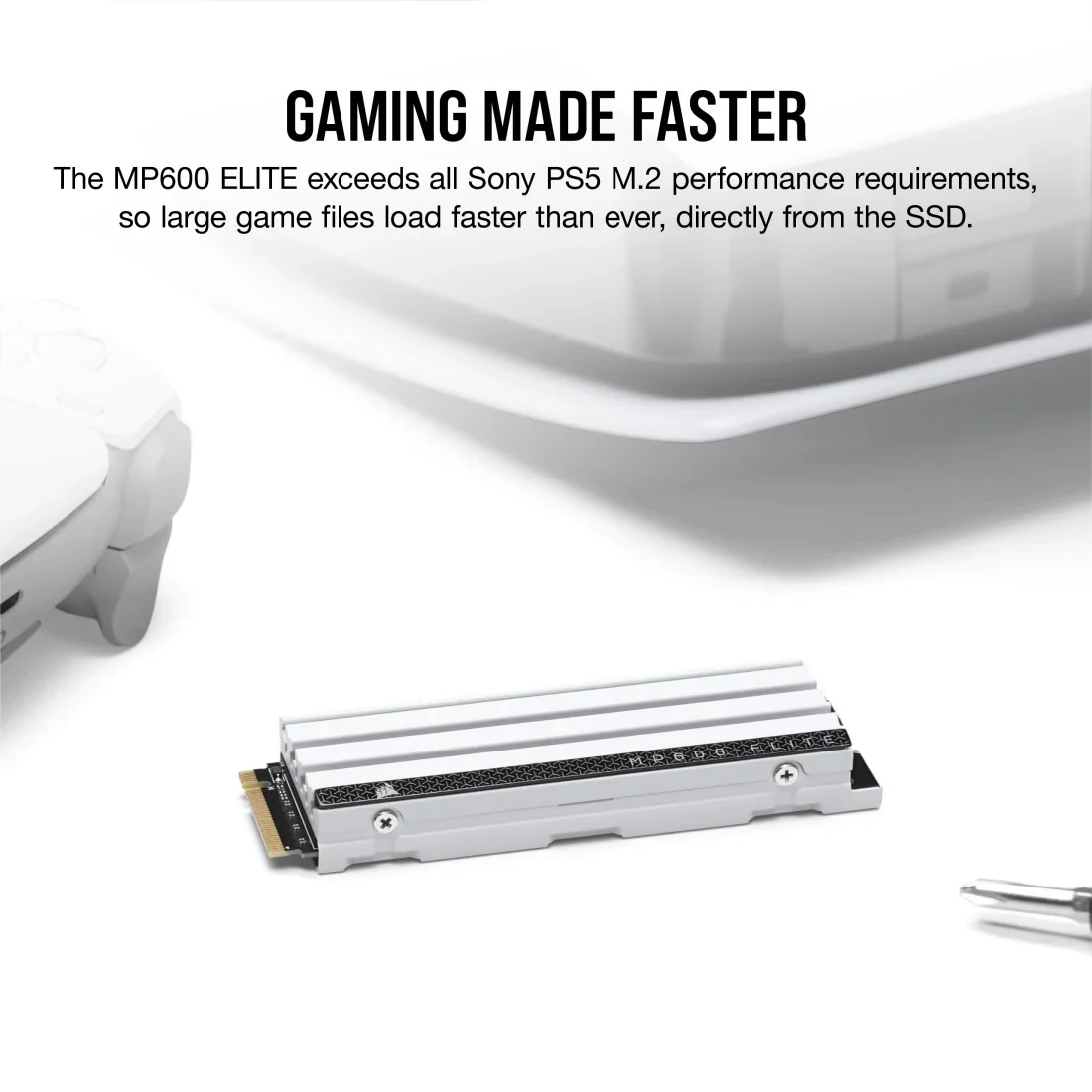 Corsair MP600 Elite PCIe Gen4 x4 NVMe 1.4 M.2 SSD for PS5 (White) (1TB, 2TB) - Image 4