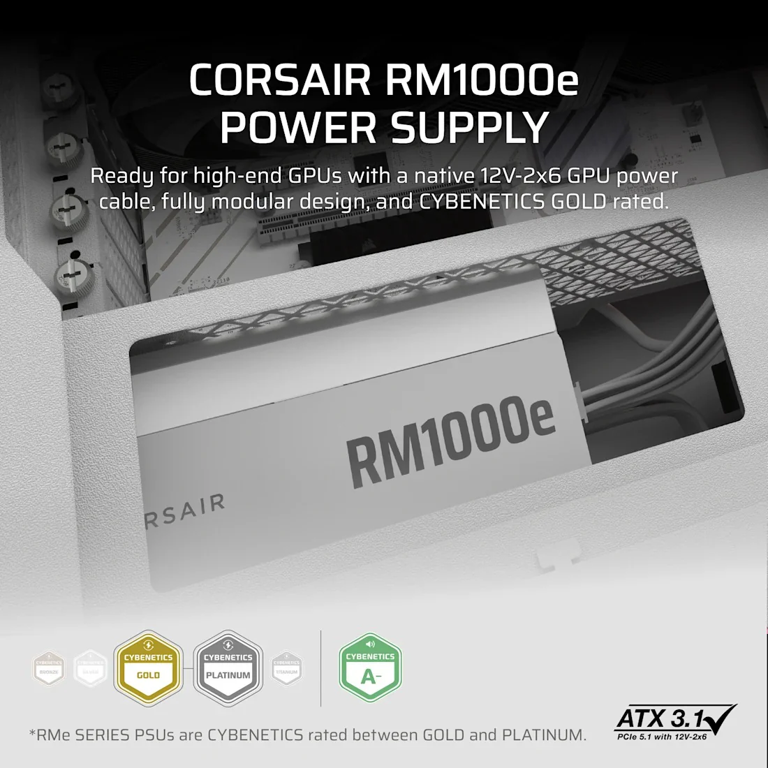 Corsair RMe Series RM1000e - Fully Modular Low-Noise ATX Power Supply (White) (CP-9020294-NA) - Image 7