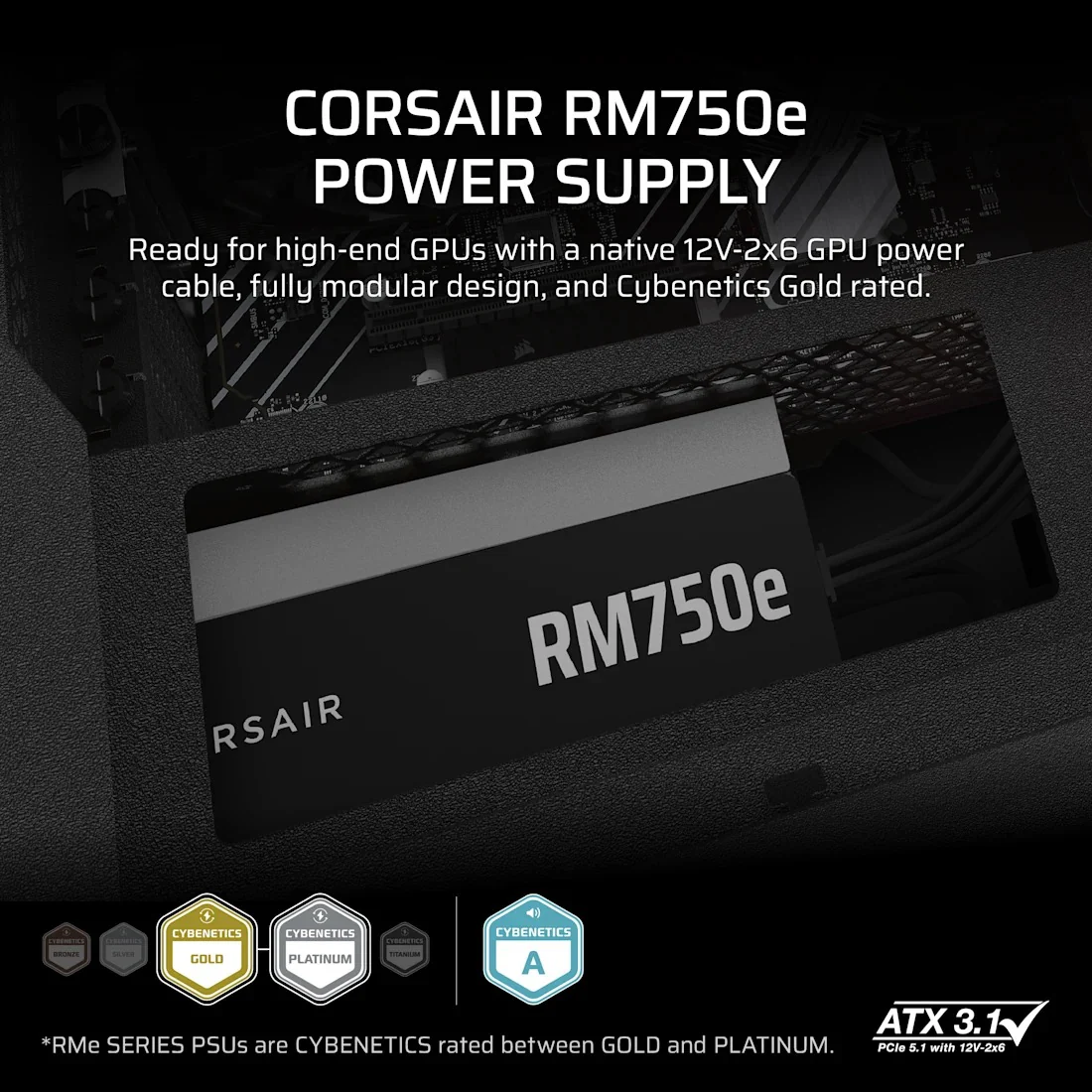 Corsair RMe Series RM750e Fully Modular Low-Noise ATX Power Supply (CP-9020295-NA) - Image 9