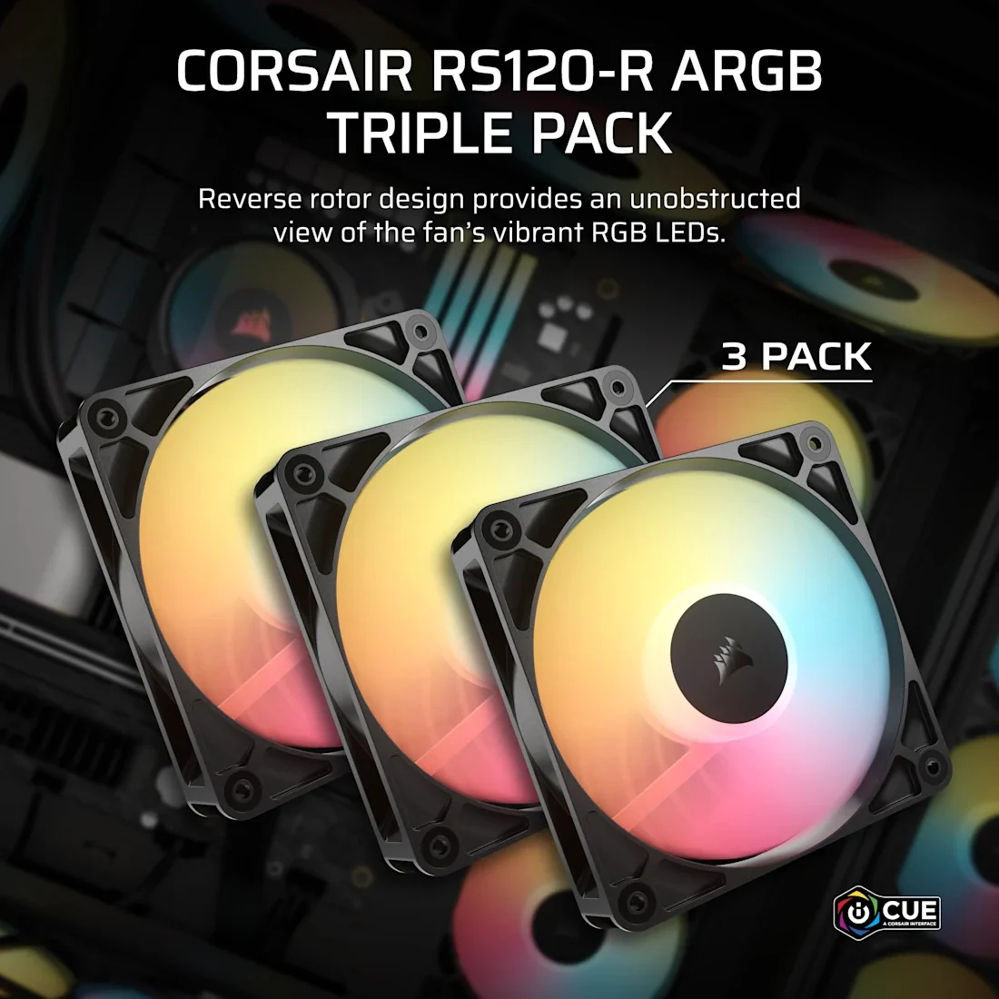 Corsair RS120-R ARGB 120mm PWM Reverse Fan - Triple Pack (Black, White) - Image 3