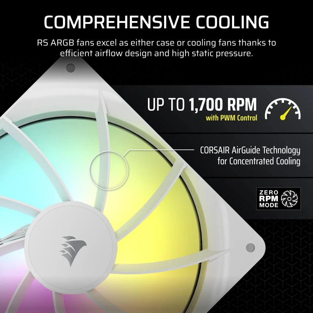 Corsair RS140 ARGB 140mm PWM Fan - White (Dual Pack) (CO-9050187-WW) - Image 8