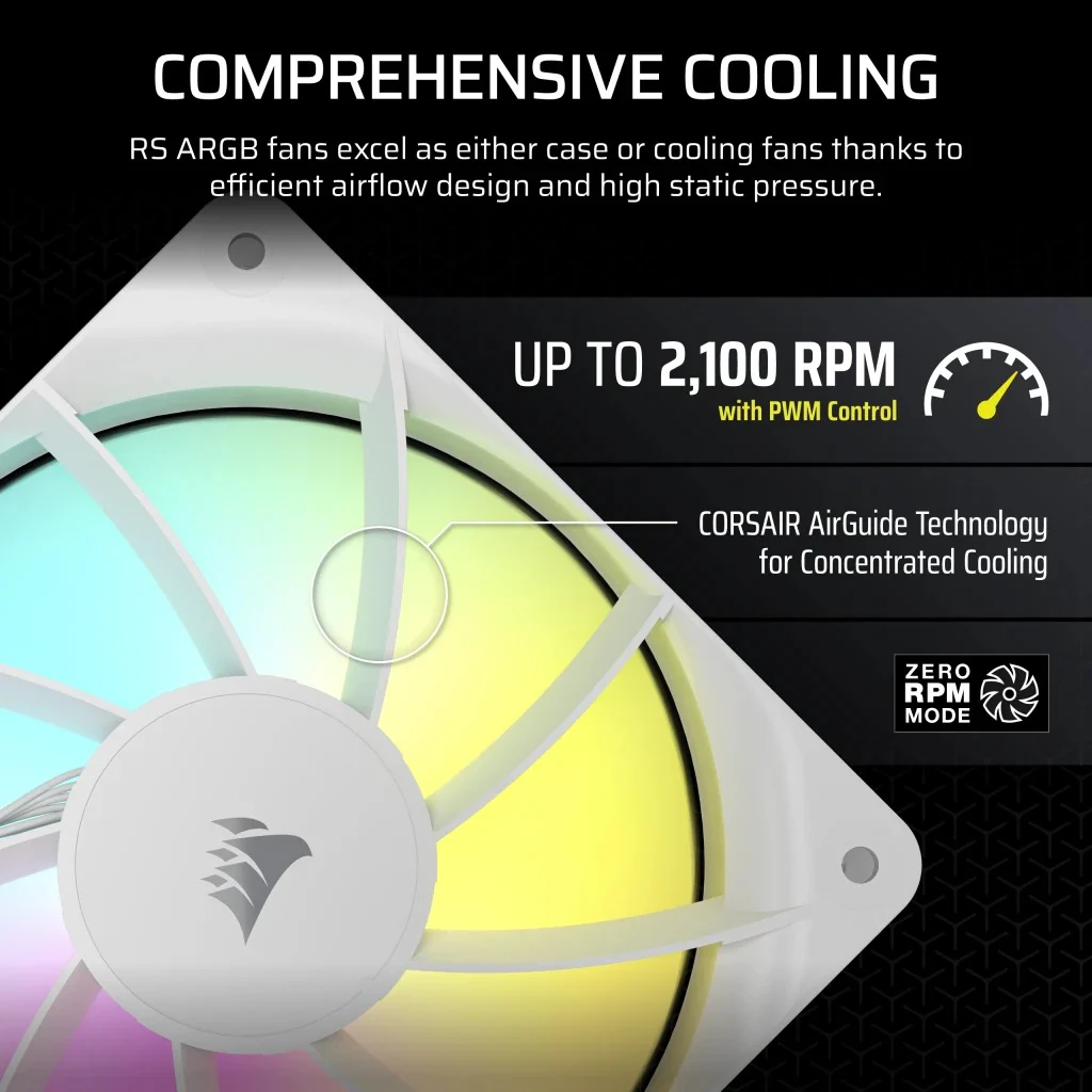 Corsair RS120 ARGB 120mm PWM Fan - White (Single Pack) (CO-9050184-WW) - Image 9