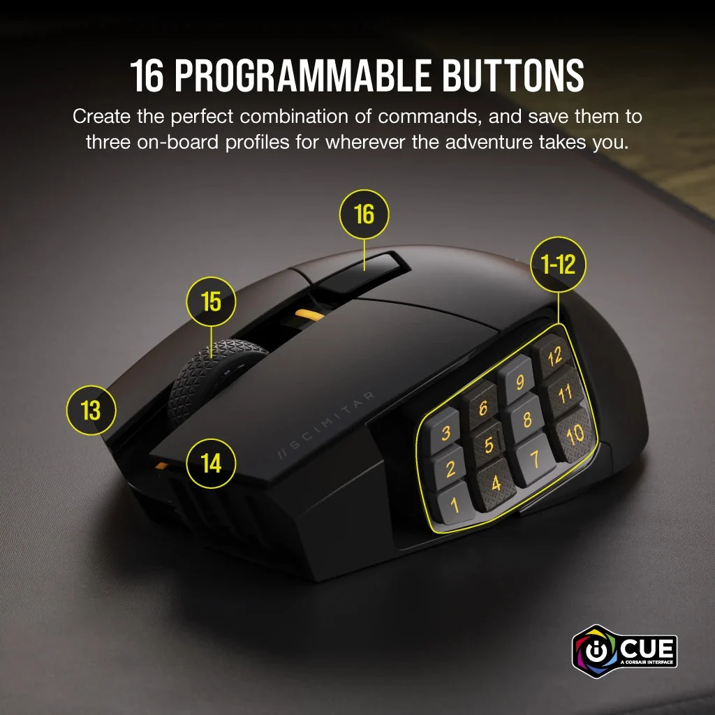 Corsair Scimitar Elite Wireless MMO Gaming Mouse (CS-CH-9314311-AP) - Image 8