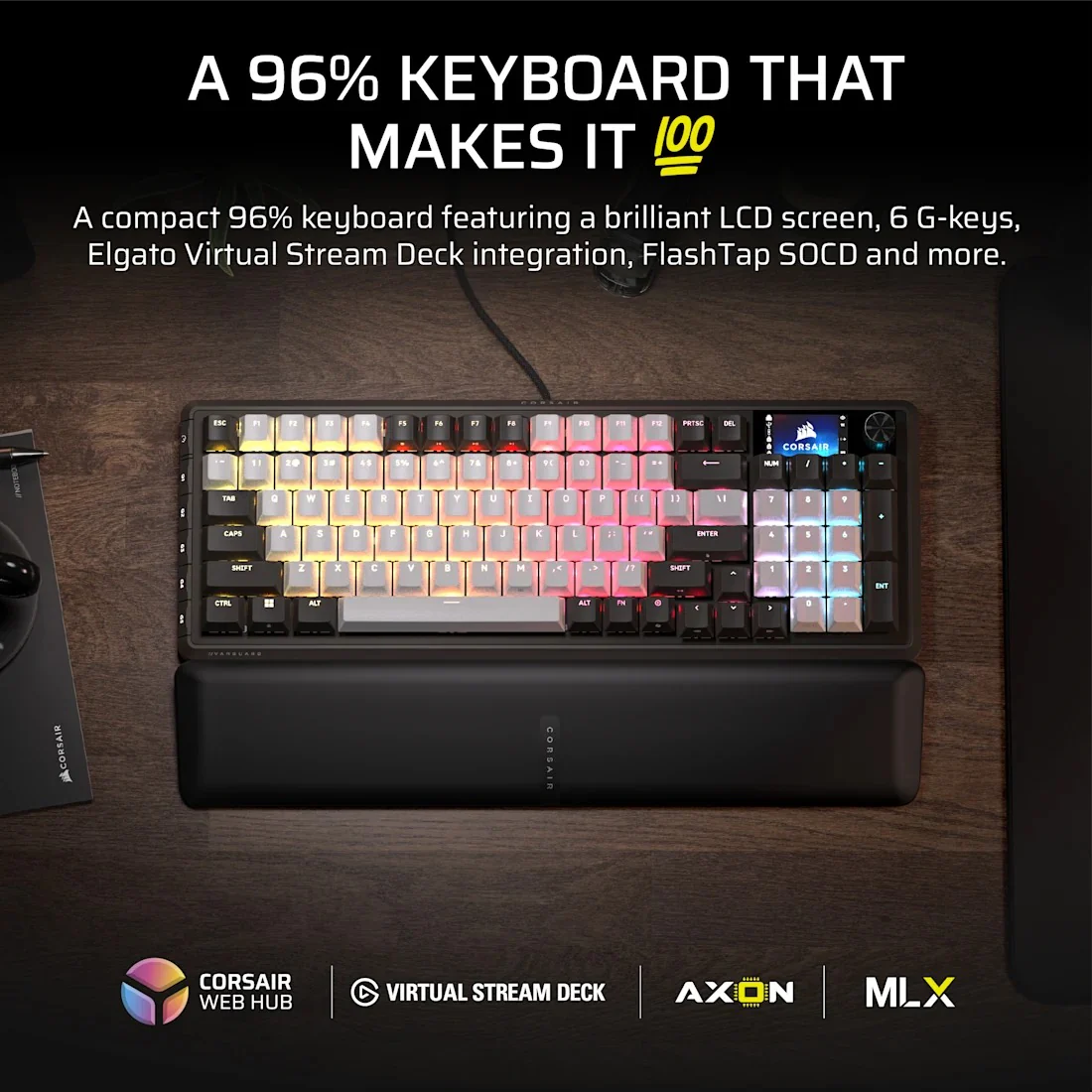 Corsair Vanguard 96 Mechanical Gaming Keyboard with Wobble-Free Hot-Swappable MLX Pulse Switches (Black/White) (CH-91E921I-NA) - Image 2