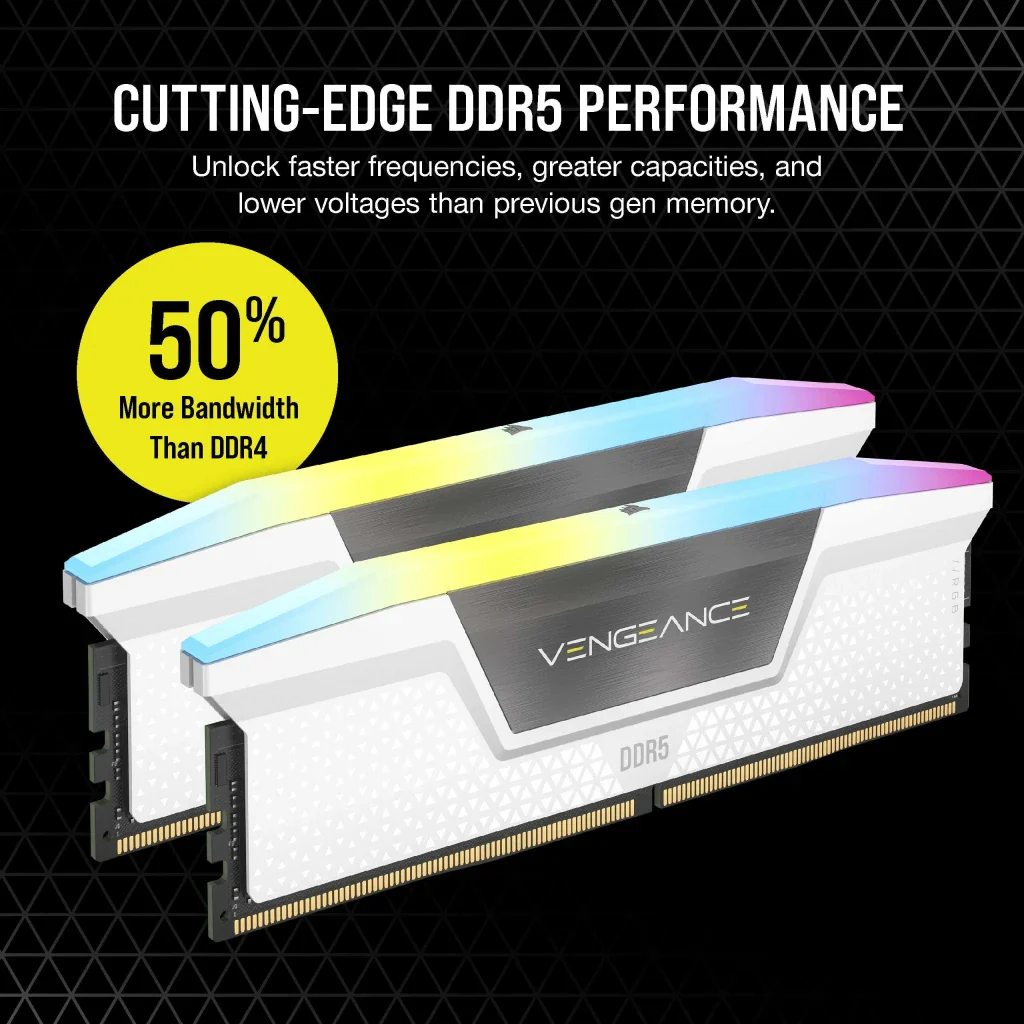 Corsair Vengeance RGB 64GB (2X32GB) DDR5 DRAM 6000MHz CL40 Memory Kit - White (CMH64GX5M2B6000C40W) - Image 6