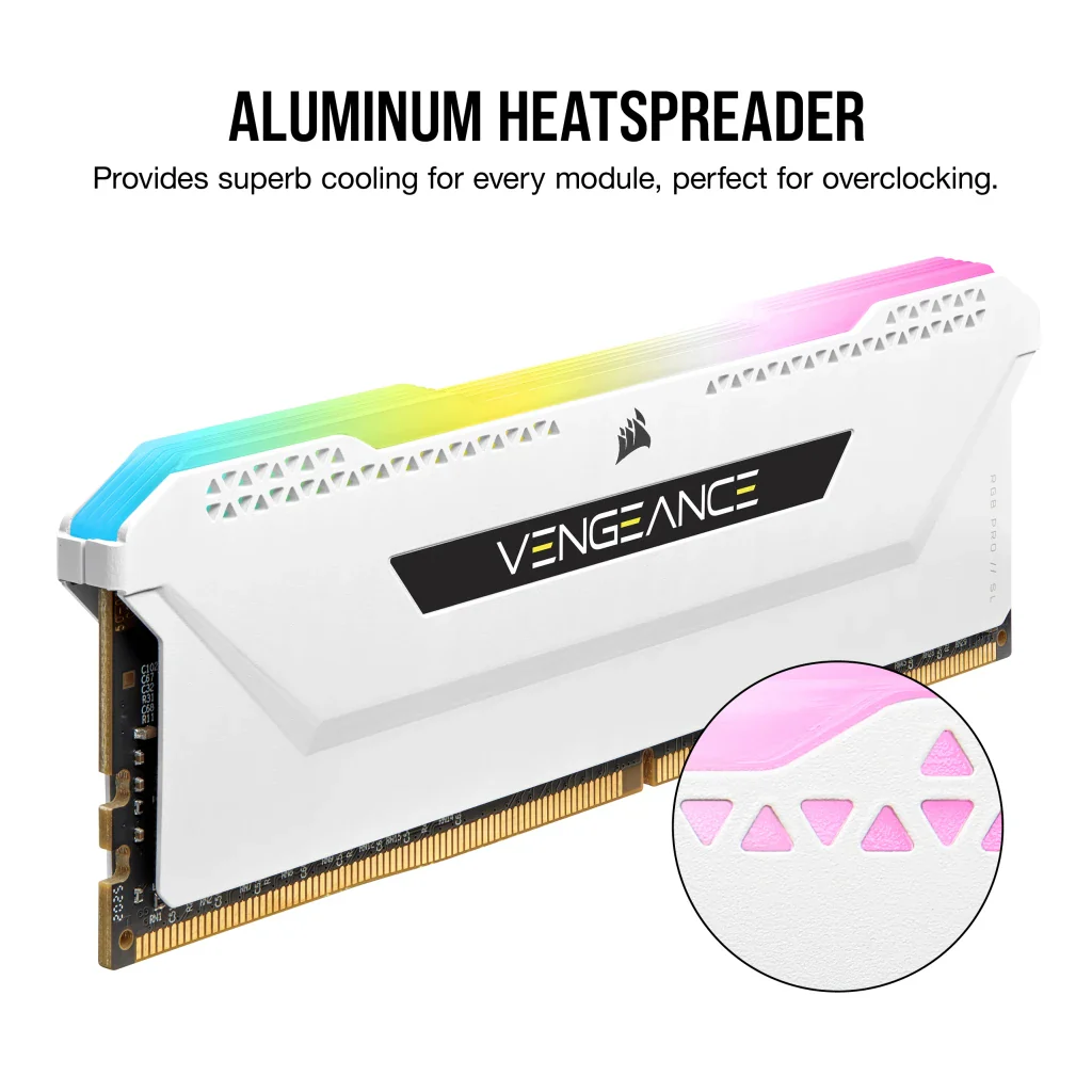 Corsair Vengeance RGB Pro SL 32GB (2x16GB) DDR4 DRAM 3600MHz C18 Memory Kit - White (CMH32GX4M2D3600C18W) - Image 3