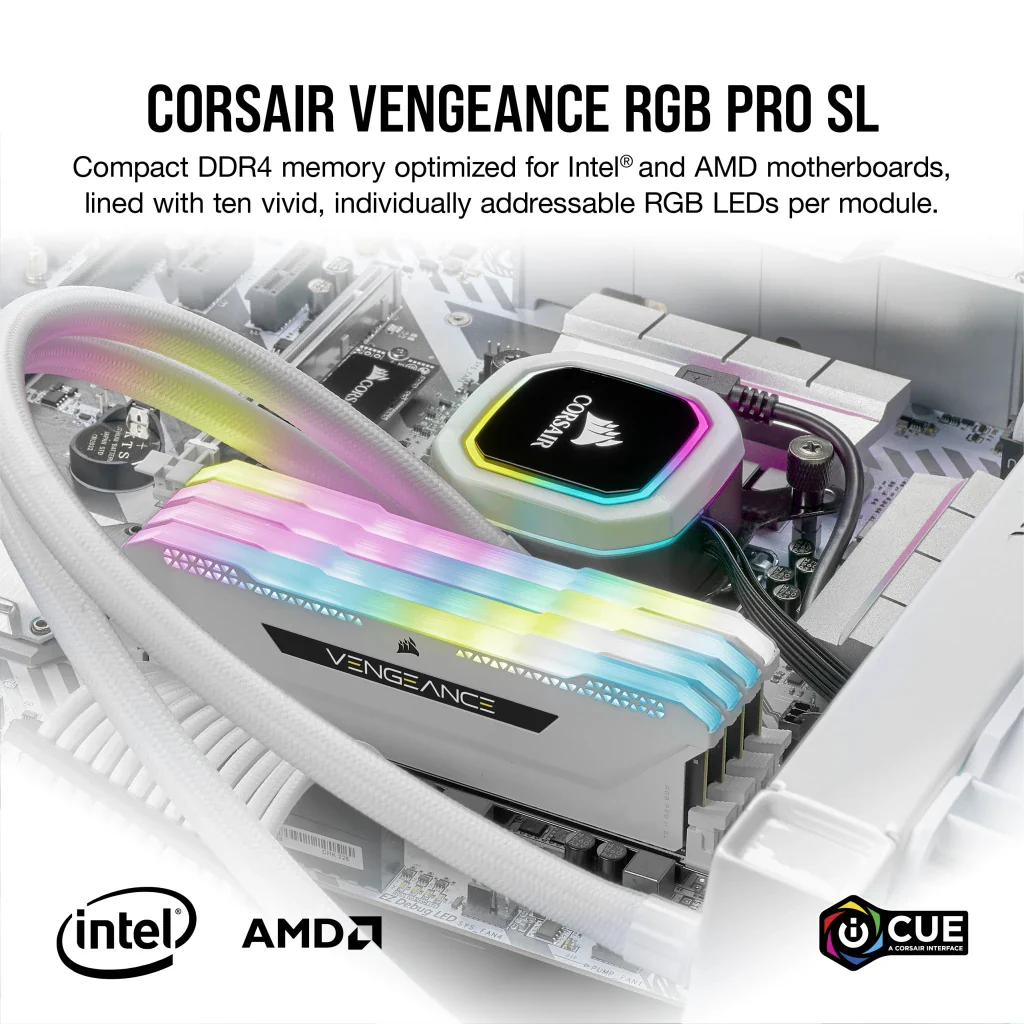 Corsair Vengeance RGB Pro SL 32GB (2x16GB) DDR4 DRAM 3600MHz C18 Memory Kit - White (CMH32GX4M2D3600C18W) - Image 4