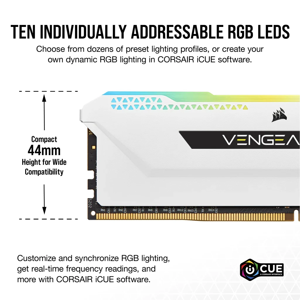 Corsair Vengeance RGB Pro SL 32GB (2x16GB) DDR4 DRAM 3600MHz C18 Memory Kit - White (CMH32GX4M2D3600C18W) - Image 6