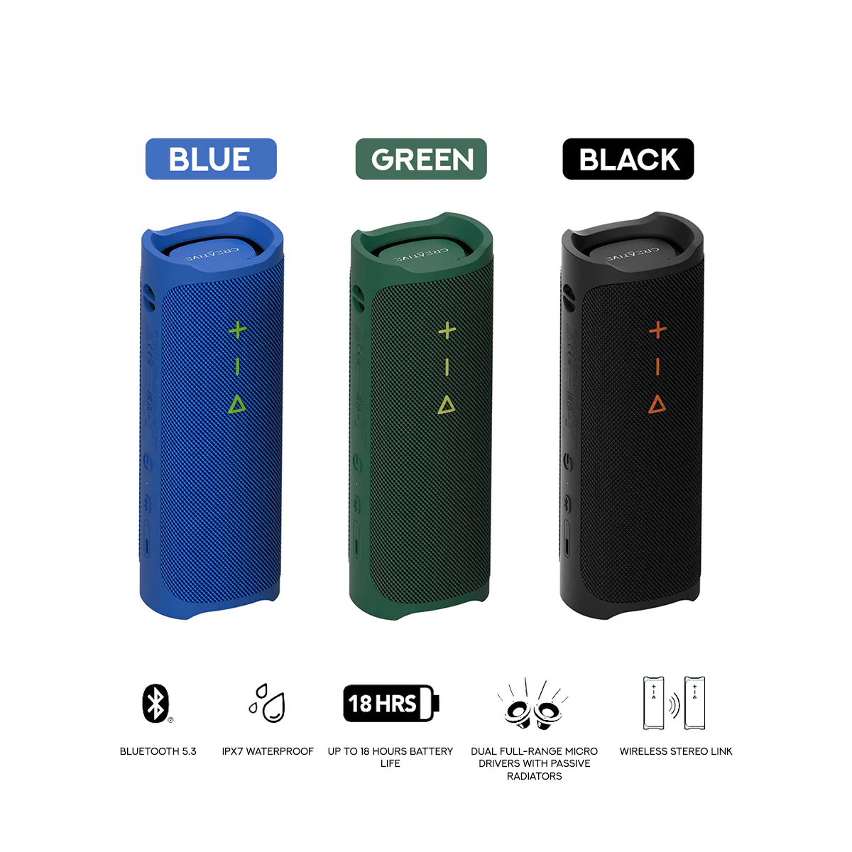 Creative Muvo Go Portable Waterproof Bluetooth 5.3 Speaker (Blue, Green, Black)