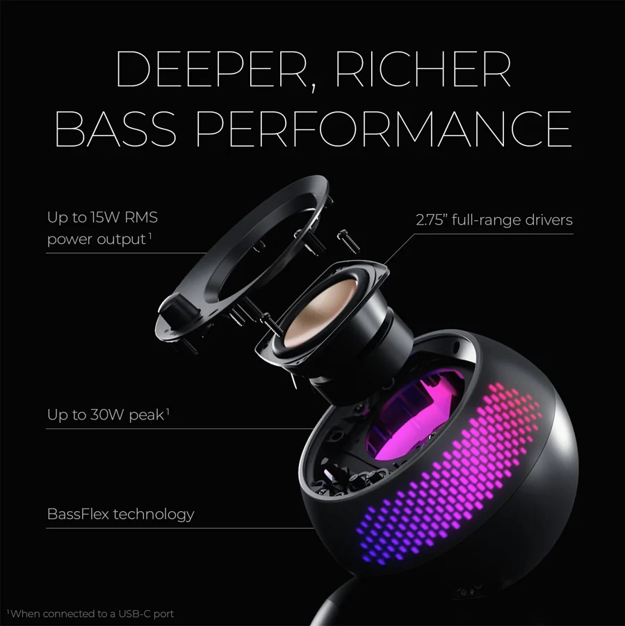 Creative Pebble X Plus 2.1 Desktop Speakers with Subwoofer Bluetooth 5.3 USB-C (Black) - Image 6