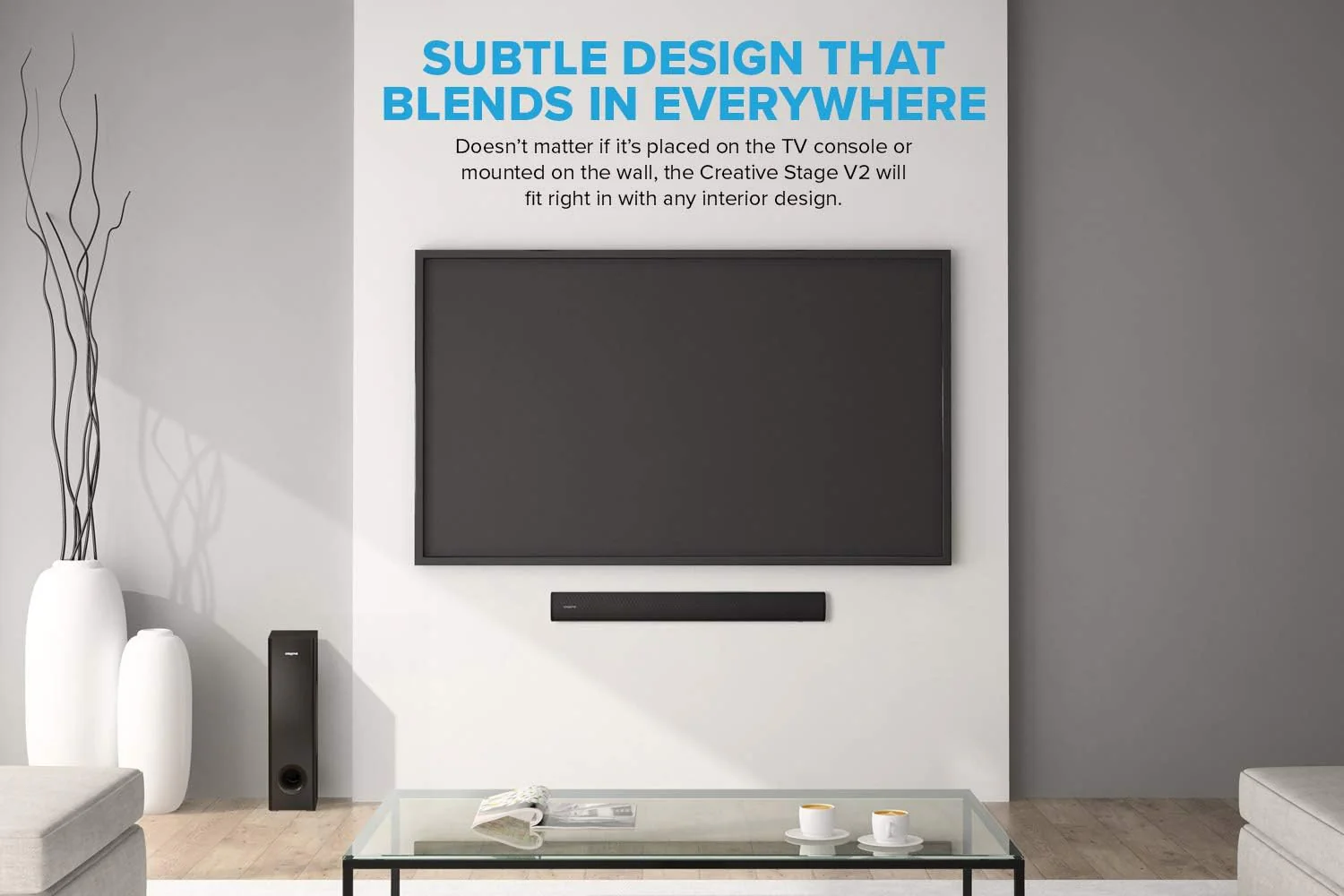 Creative Stage V2 2.1 Soundbar & Subwoofer with Clear Dialog & Surround by Sound Blaster for TV & Desktop Monitor (Black) - Image 10