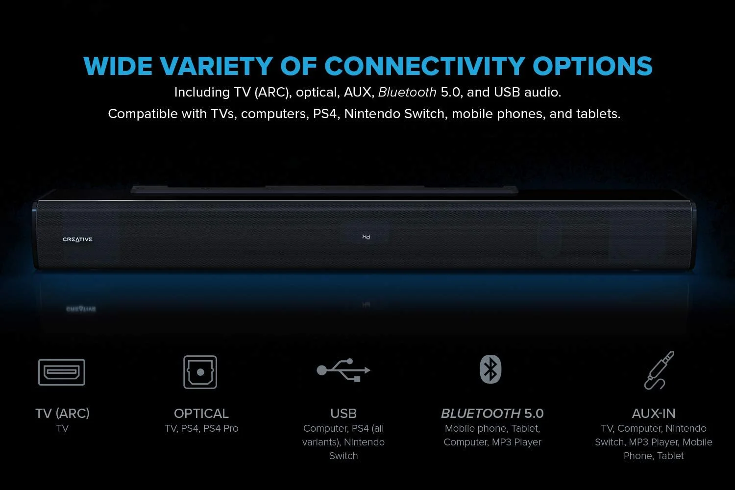 Creative Stage V2 2.1 Soundbar & Subwoofer with Clear Dialog & Surround by Sound Blaster for TV & Desktop Monitor (Black) - Image 9