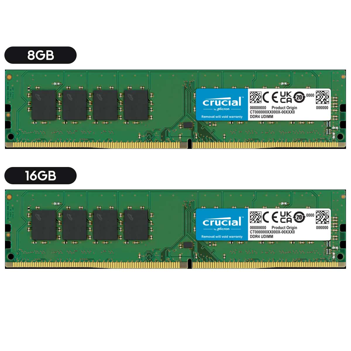 Crucial DDR4 3200 MHz CL22 UDIMM Desktop Memory (8GB, 16GB)