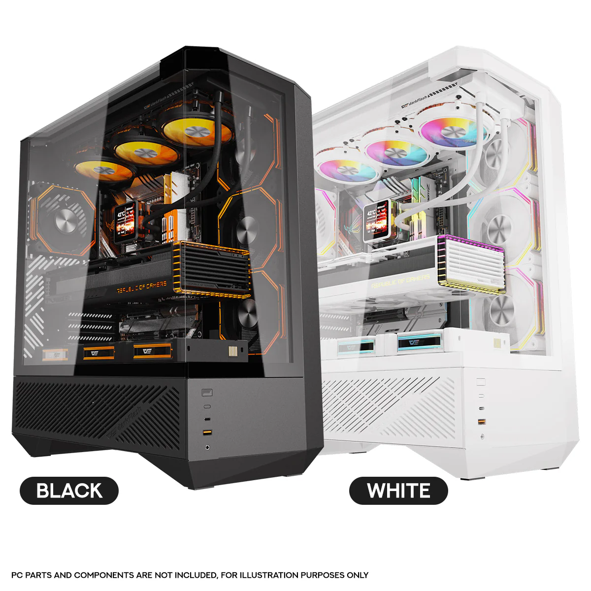 DarkFlash Arcee DY460 TG Side Panel ATX Luxury PC Case (Black, White)
