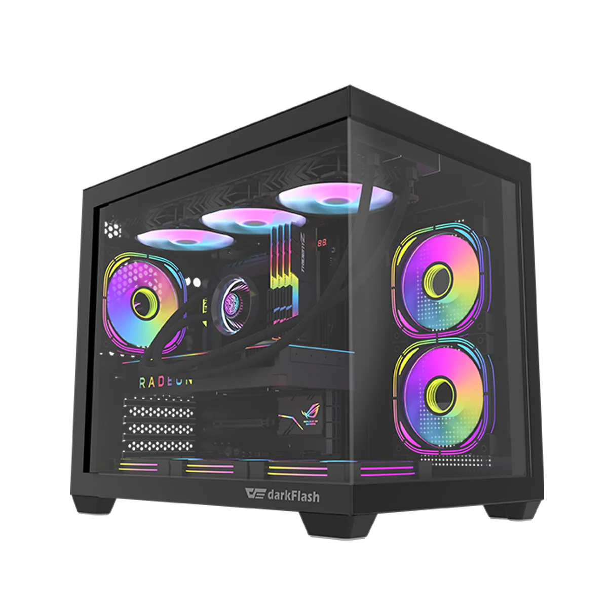 DarkFlash C285MP V2 Exquisite mATX PC Case Tempered Glass Panoramic Side Transparent (Black) - Image 3