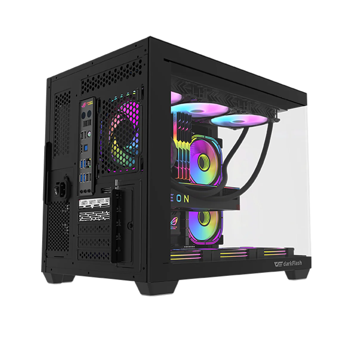 DarkFlash C285MP V2 Exquisite mATX PC Case Tempered Glass Panoramic Side Transparent (Black) - Image 5
