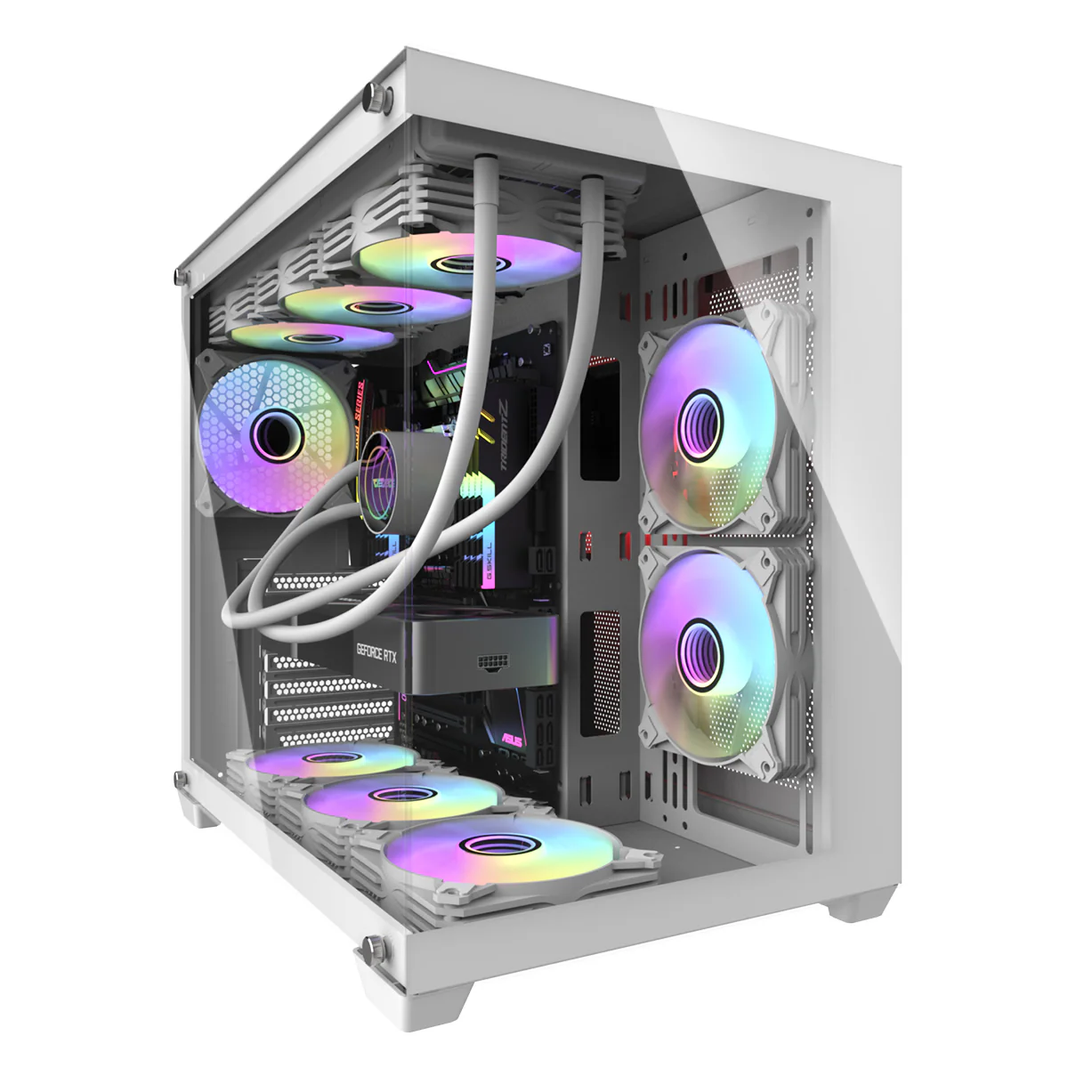 Darkflash C285P Tempered Glass Side Panel Dual Chamber ATX PC Case (White) - Image 15