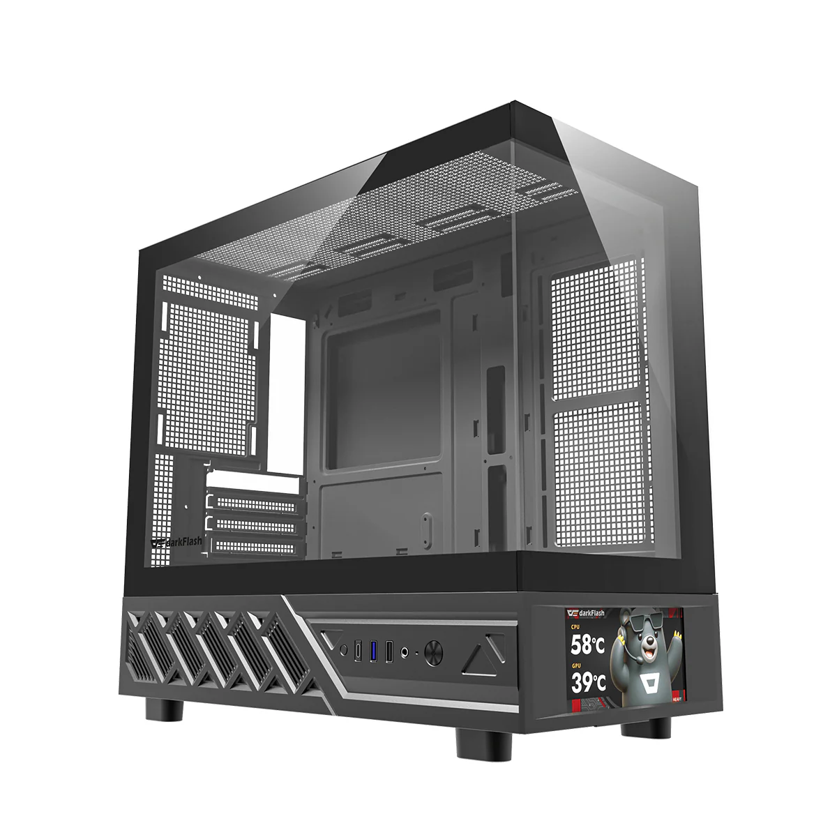 DarkFlash DS950MV M-ATX Glass PC Case with 6" IPS Customizable Display (Black, White) - Image 11