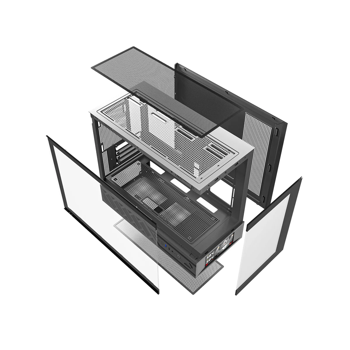 DarkFlash DS950MV M-ATX Glass PC Case with 6" IPS Customizable Display (Black, White) - Image 18