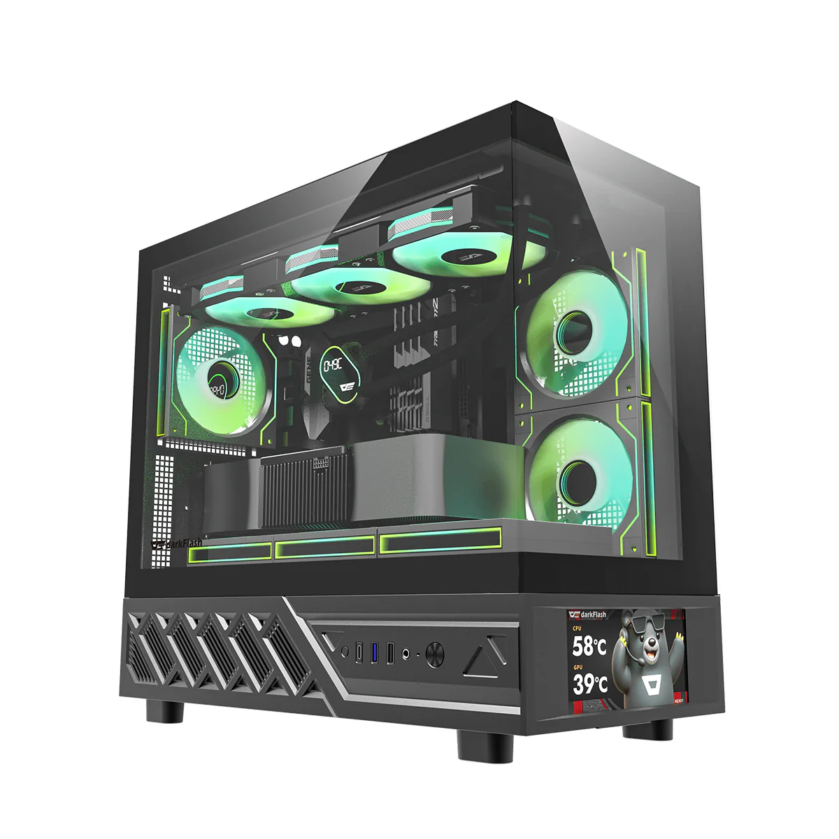 DarkFlash DS950MV M-ATX Glass PC Case with 6" IPS Customizable Display (Black, White) - Image 2