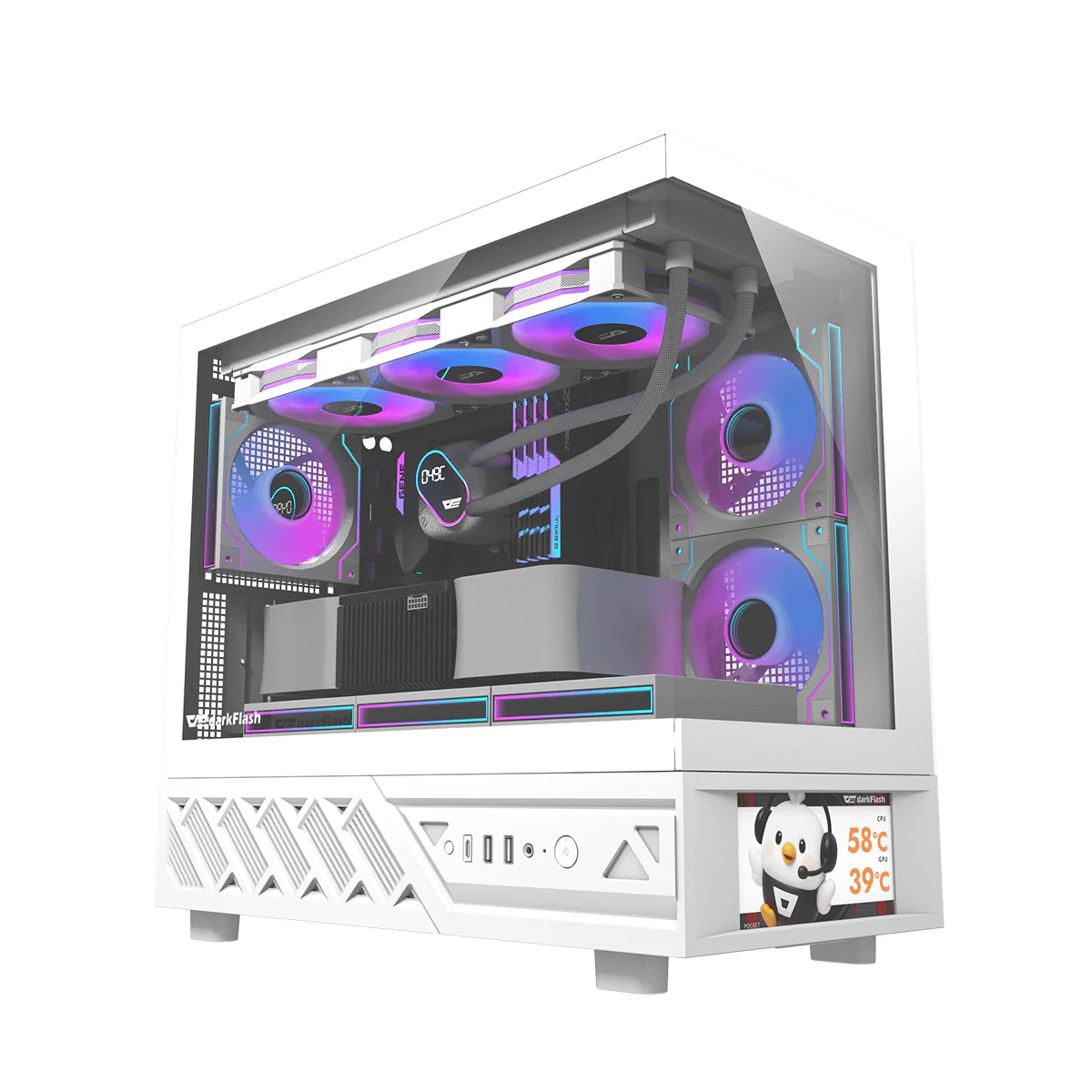 DarkFlash DS950MV M-ATX Glass PC Case with 6" IPS Customizable Display (Black, White) - Image 21