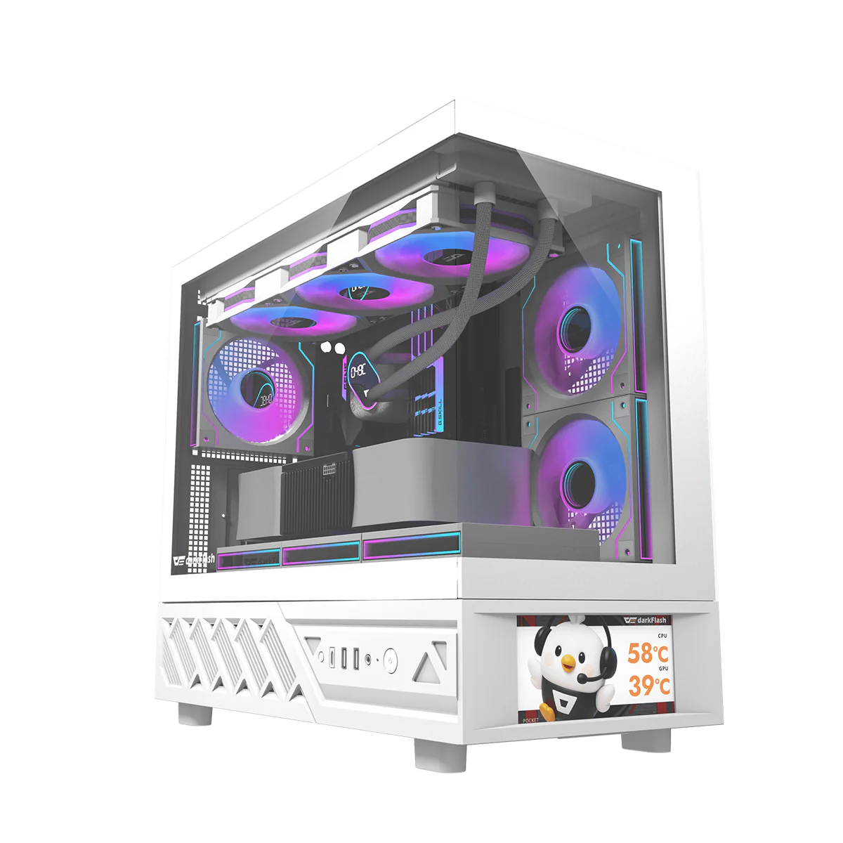 DarkFlash DS950MV M-ATX Glass PC Case with 6" IPS Customizable Display (Black, White) - Image 22