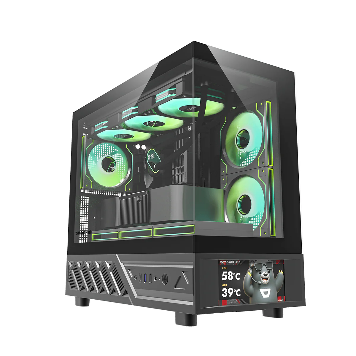 DarkFlash DS950MV M-ATX Glass PC Case with 6" IPS Customizable Display (Black, White) - Image 3