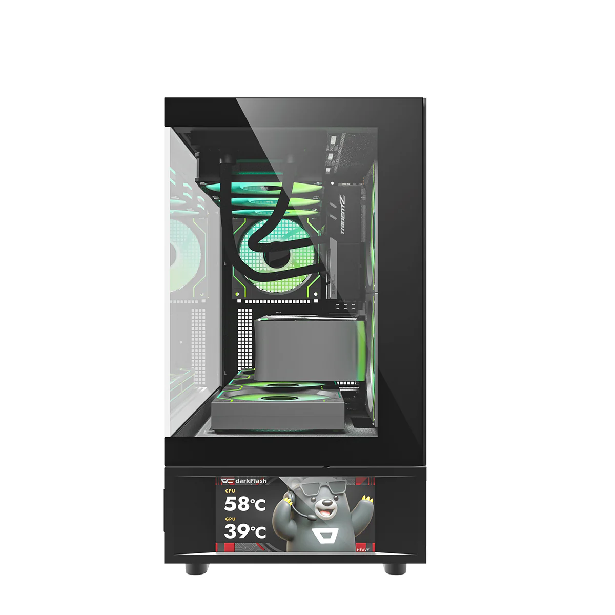 DarkFlash DS950MV M-ATX Glass PC Case with 6" IPS Customizable Display (Black, White) - Image 4
