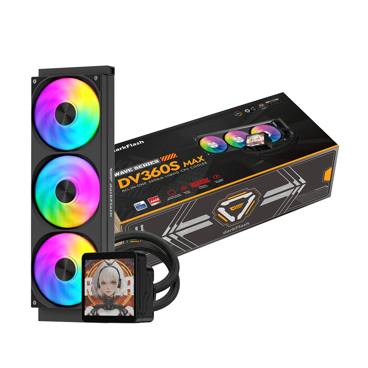 DarkFlash Max Wave DV360S ARGB AIO 360mm Liquid CPU Cooler (Black, White) - Image 9