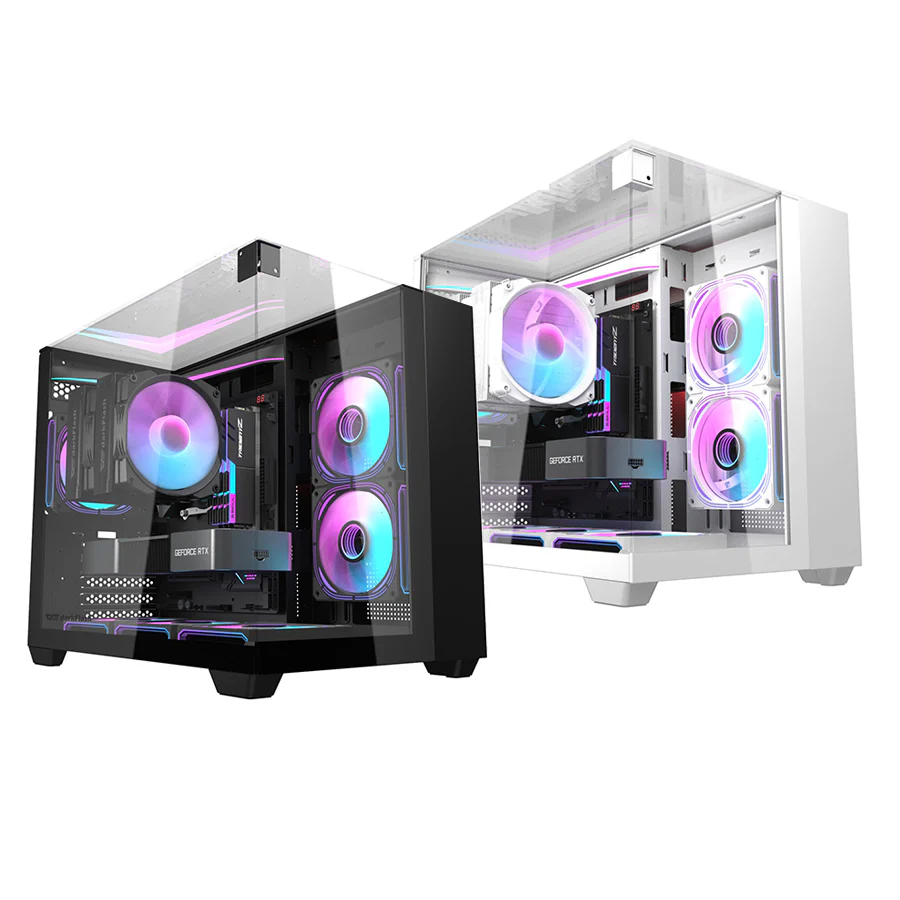 Darkflash TH285M Luxury M-ATX Front & Side Glass Panel PC Case (Black, White)