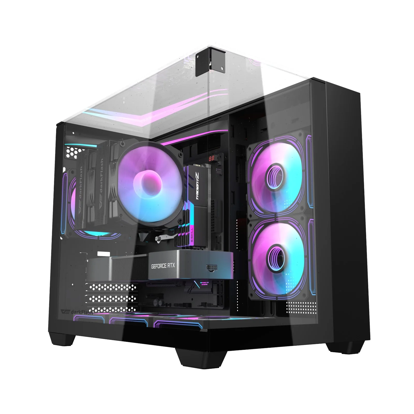 Darkflash TH285M Luxury M-ATX Front & Side Glass Panel PC Case (Black, White) - Image 2