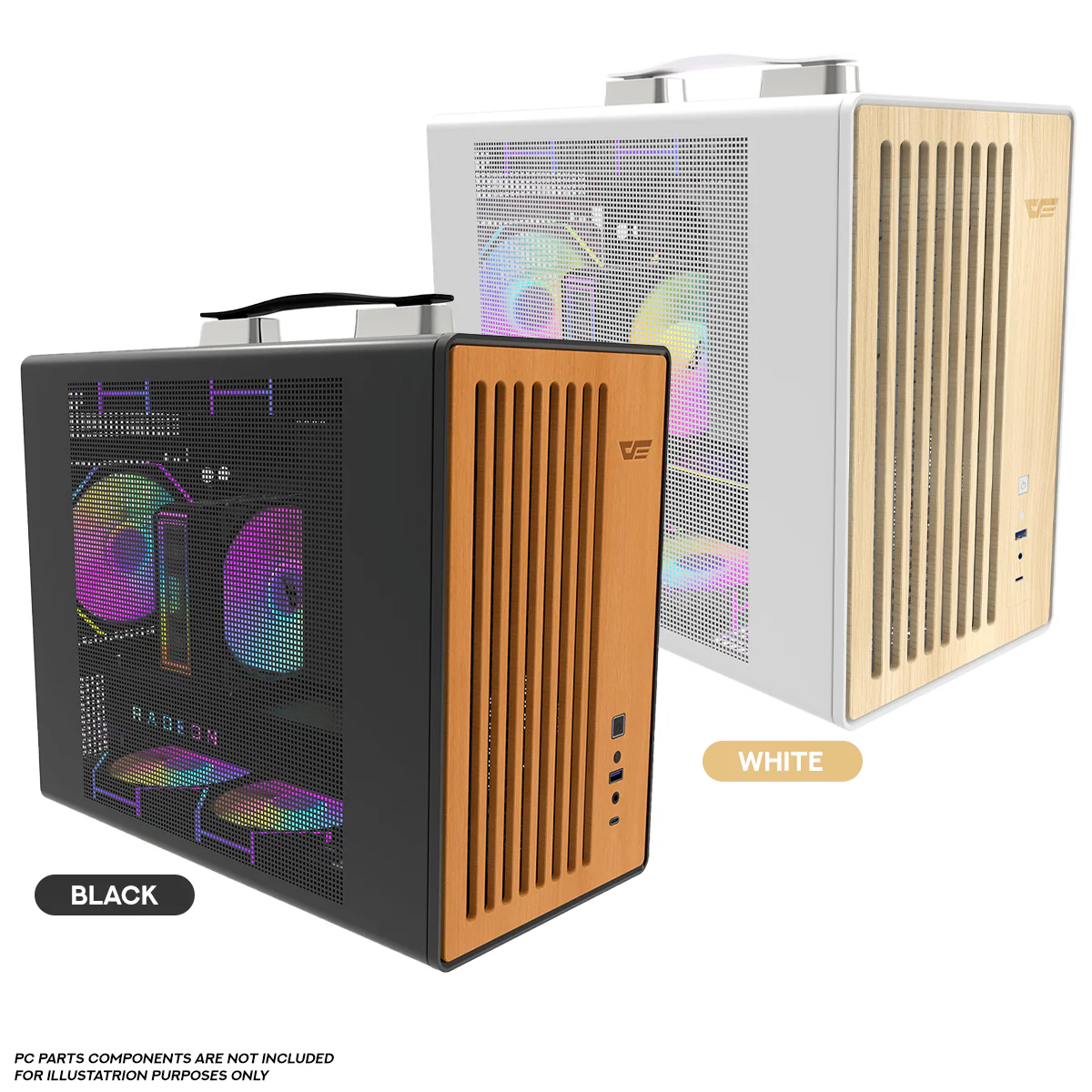 DarkFlash WD200 Wood Edition M-ATX PC Case (Black, White)