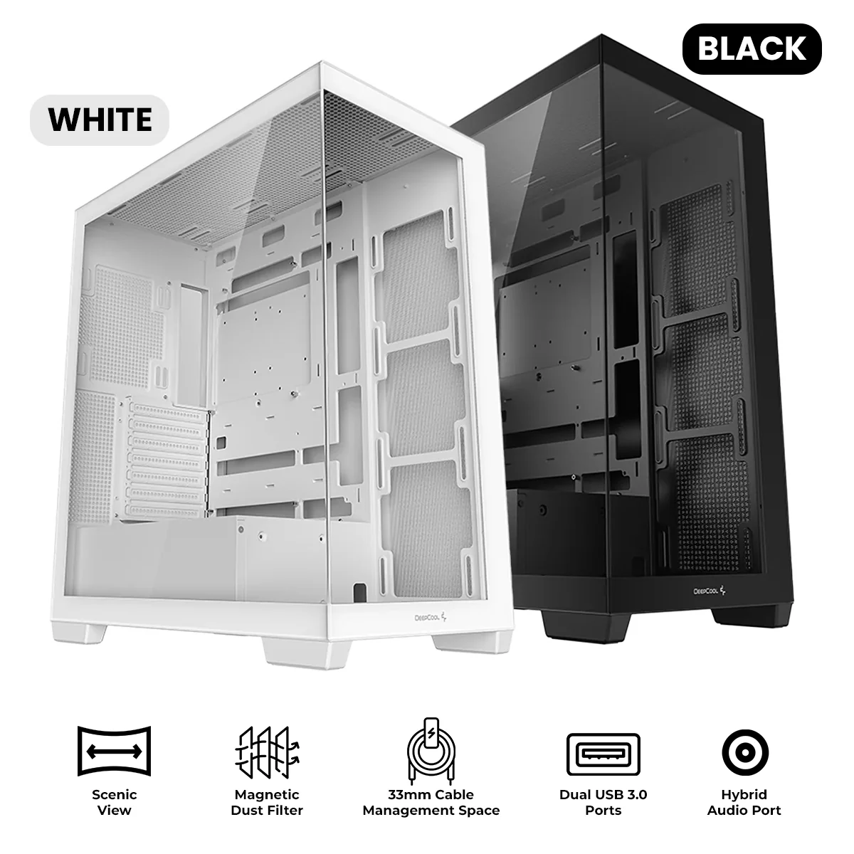 Deepcool CG580 Panoramic Single Chamber ATX PC Case (Black, White) (R-CG580-BKNDA0-G-1, R-CG580-WHNDA0-G-1)