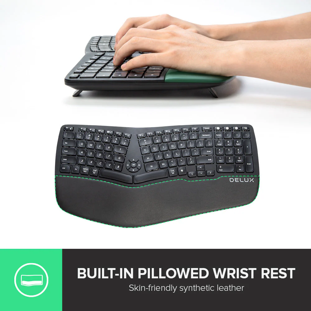 Delux GM902 Wireless Ergonomic Keyboard (Black) - Image 4