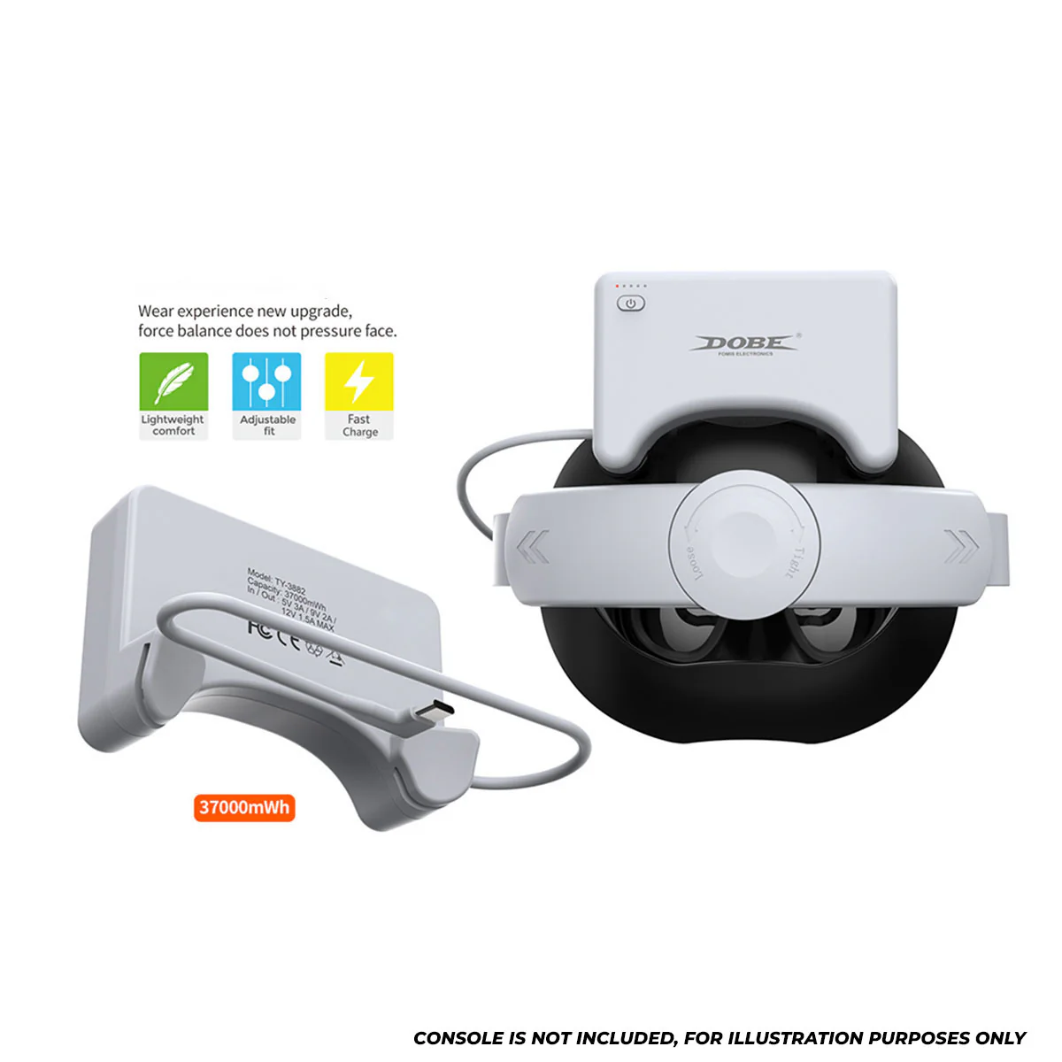 Dobe Adjustable Head Strap & Rechargeable Battery 37000mWh for Meta Quest 3 / Meta Quest 3S TY-3882 - Image 3