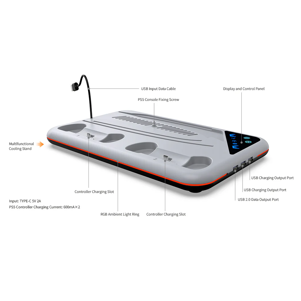 Dobe Multi-Functional Cooling & Charging Dock for PS5/ PS5 Slim Black/White TP5-3557 - Image 3