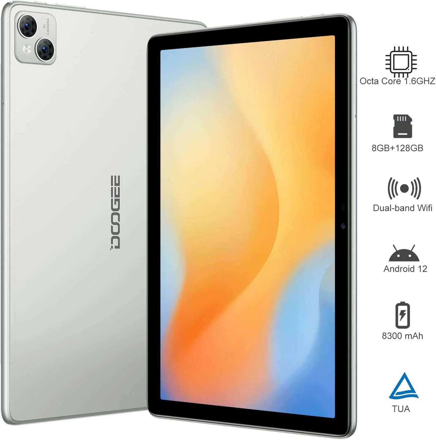 Doogee T10 Tablet 10.1" FHD+ IPS 15GB+128GB Android 12 (Moonlight Silver) - Image 2