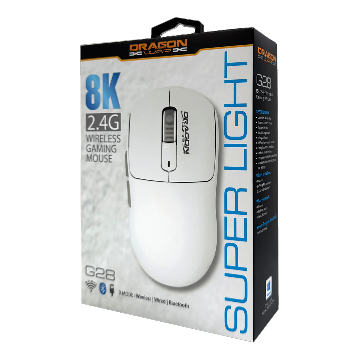 DragonWar G28 8K Tri-Mode Super Light Gaming Mouse (ELE-G28-White) - Image 8