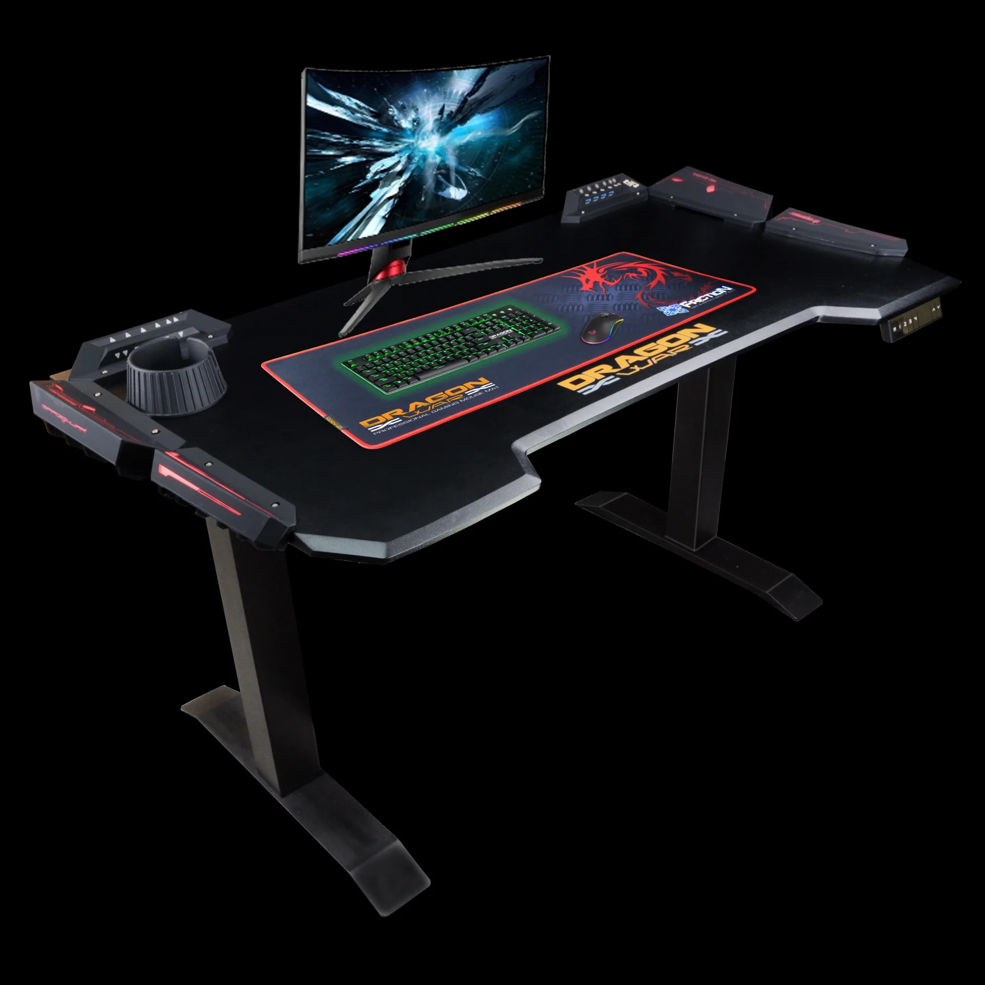Dragonwar Height Adjustable RGB Light Effect Gaming Desk 3 Fold (GT-007) - Image 3