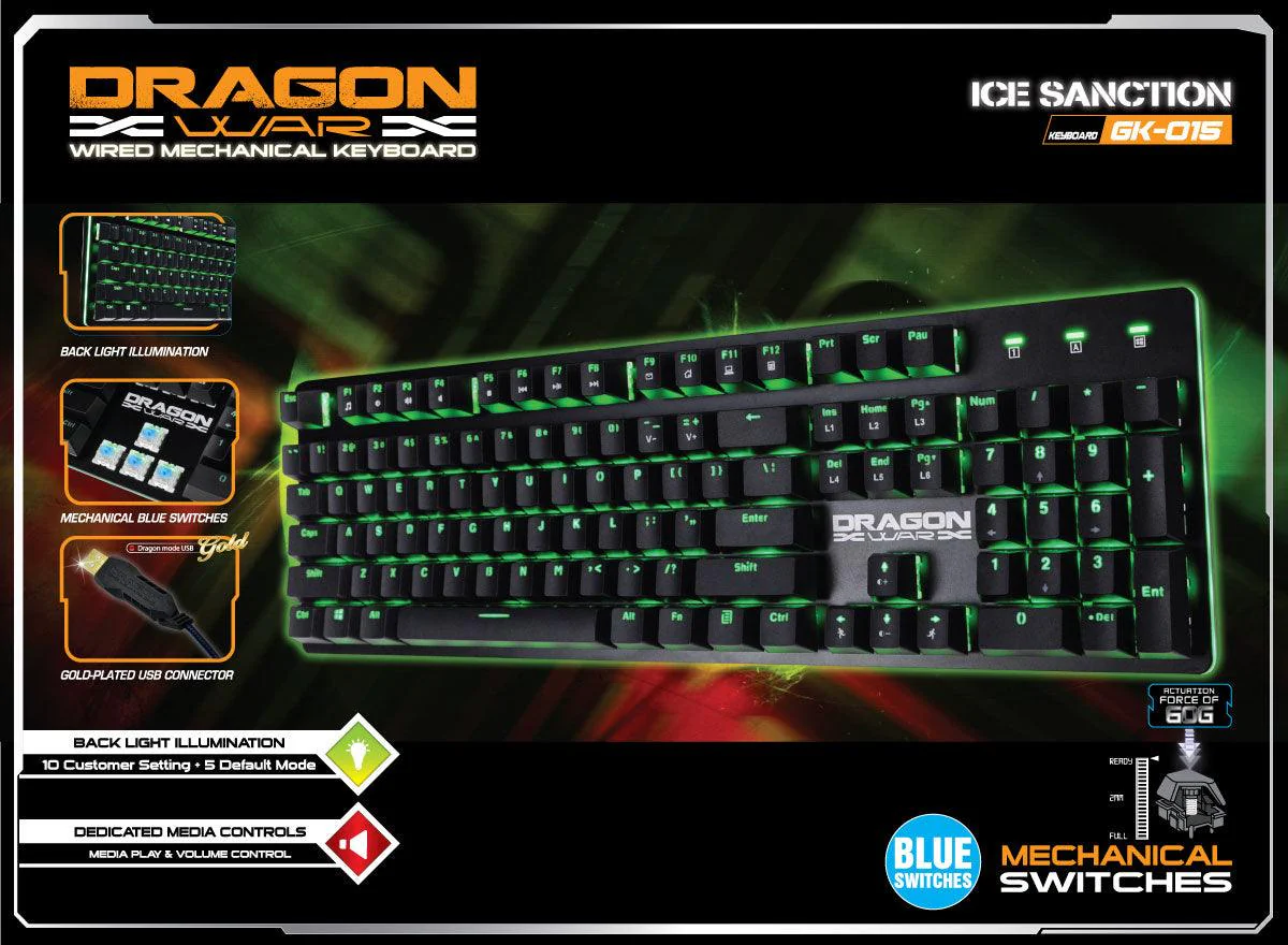 Dragonwar Ice Sanction Wired Mechanical Keyboard (Blue Switches)(GK-015-BK-ENG) - Image 11