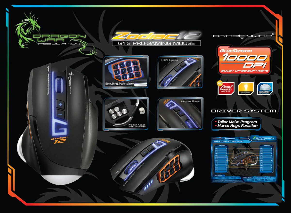 Dragonwar Zodiac 12 G13 Ergonomic MOBA/MMO Professional Gaming Mouse (ELE-G13-BK) - Image 8