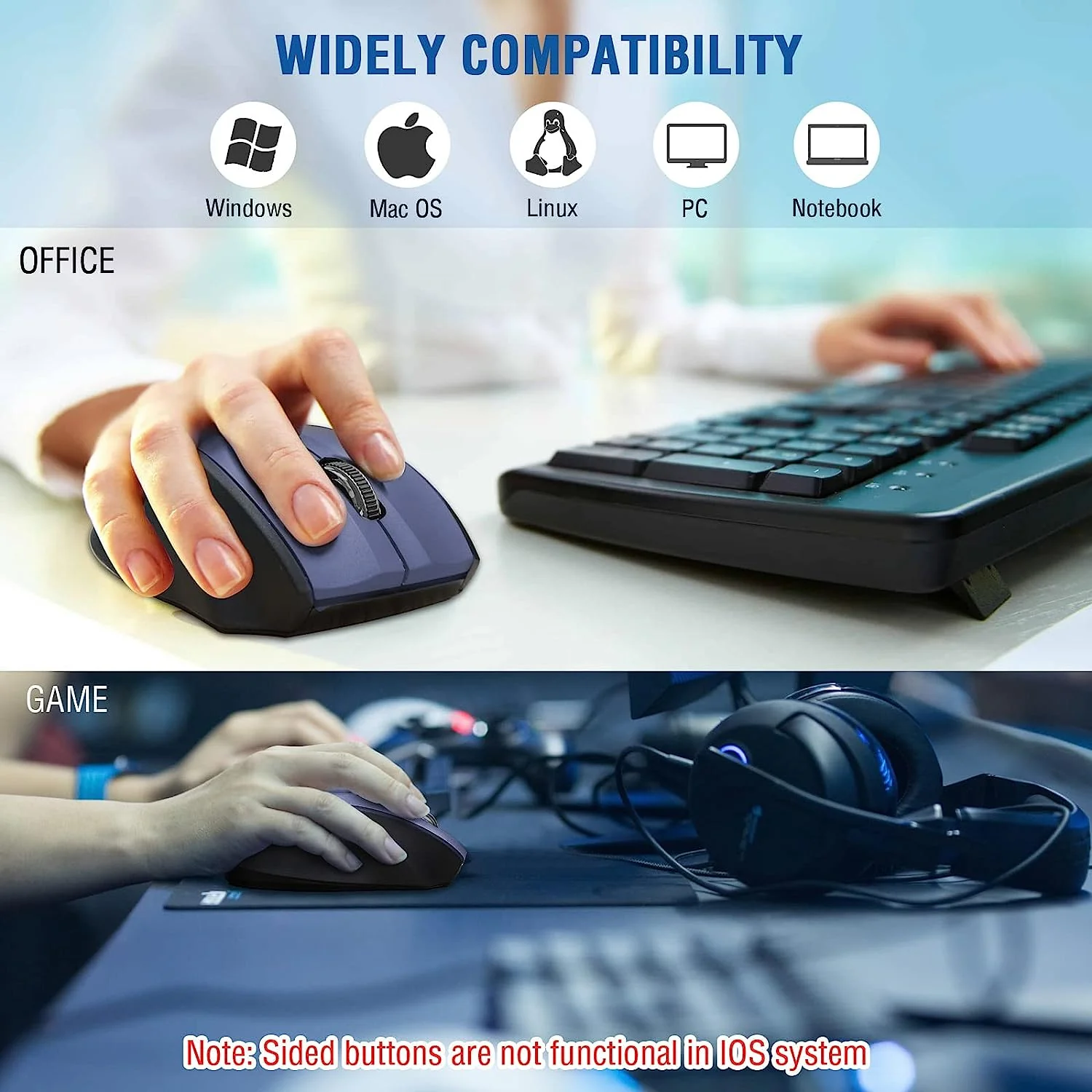 E-Yooso E-1010 Wireless Mouse (Blue) - Image 8