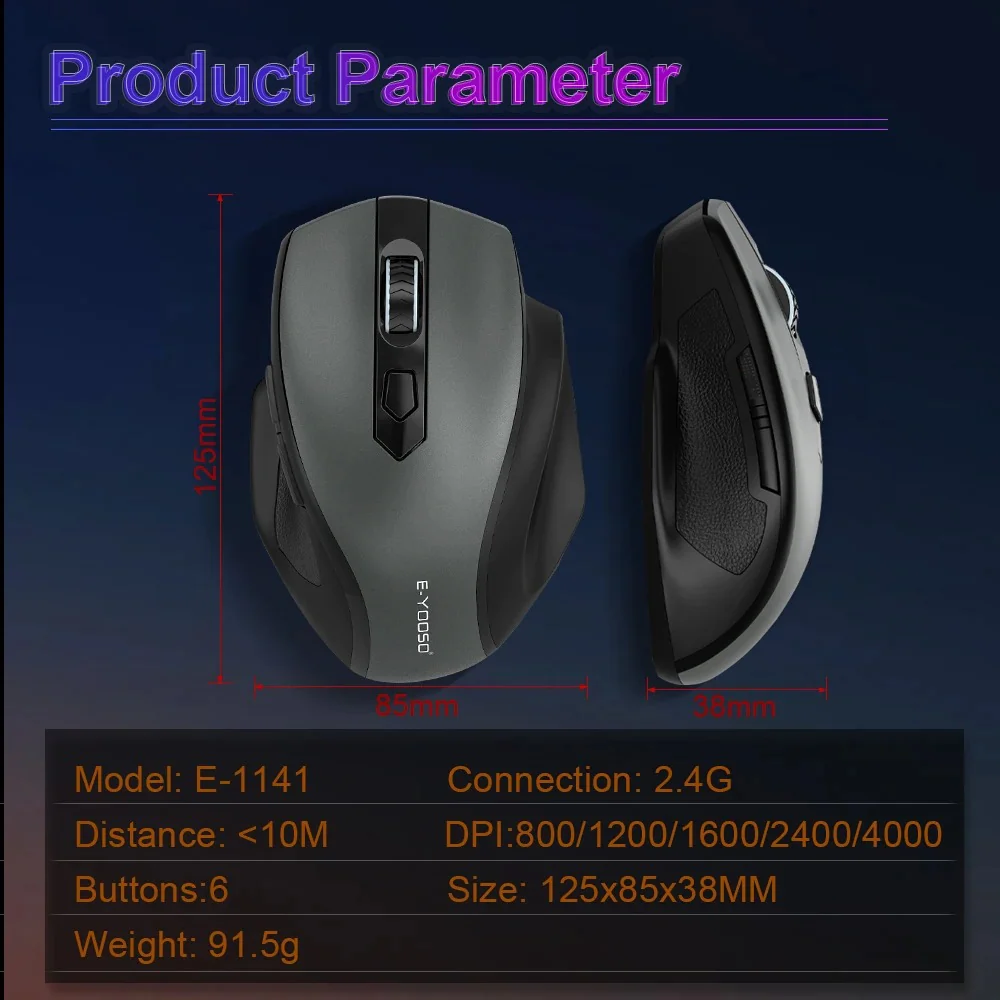 E-Yooso E1141 Wireless Mouse (Black) - Image 3