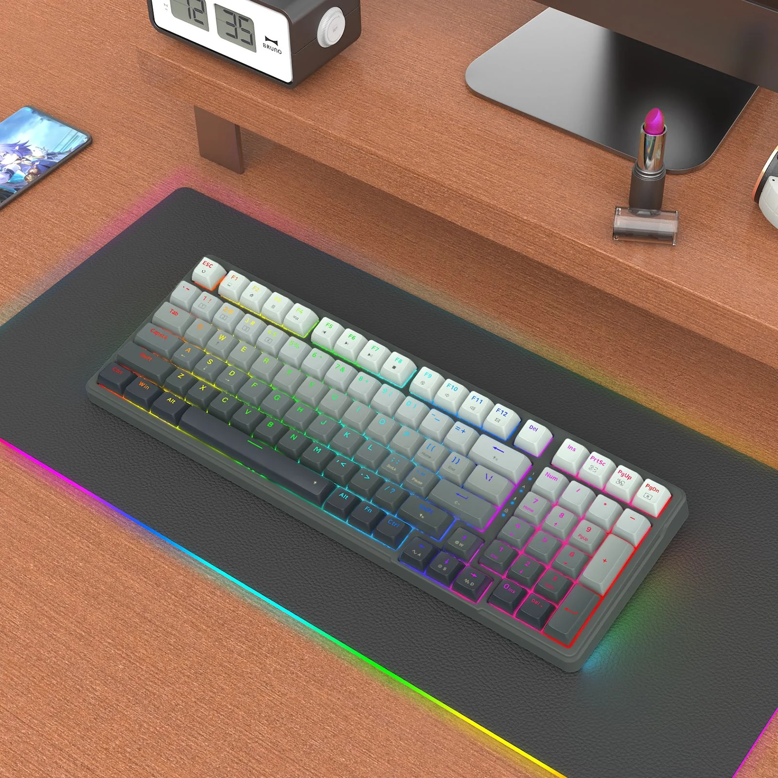 E-Yooso HZ-99 RGB 99-Keys Wired Hot-Swappable Mechanical Keyboard Gradient Grey (Magnetic Switch) - Image 9