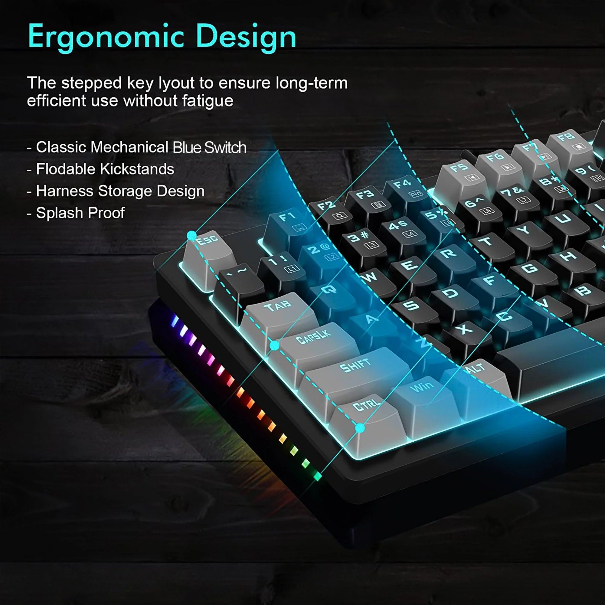 E-YOOSO K-620 Single Light With RGB Side Light 87 Keys Mechanical Keyboard Black/Gray (Blue Switch) - Image 5
