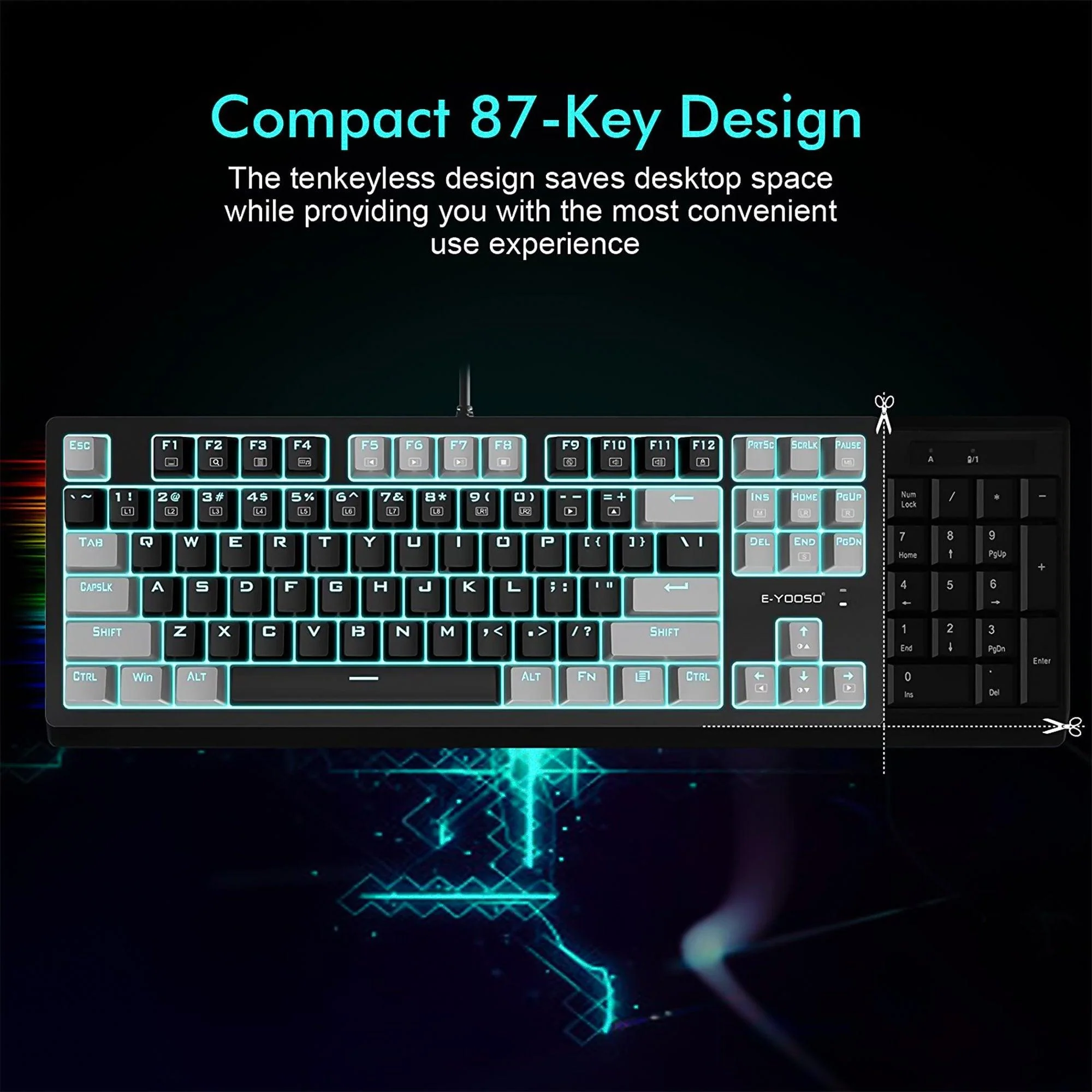 E-YOOSO K-620 Single Light With RGB Side Light 87 Keys Mechanical Keyboard Black/Gray (Blue Switch) - Image 9