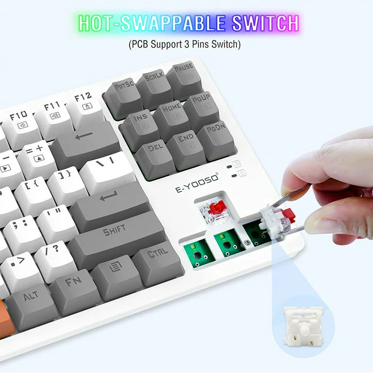 E-YOOSO K-620 Single Light With RGB Side Light 87 Keys Mechanical Keyboard White/Gray (Red Switch) - Image 3